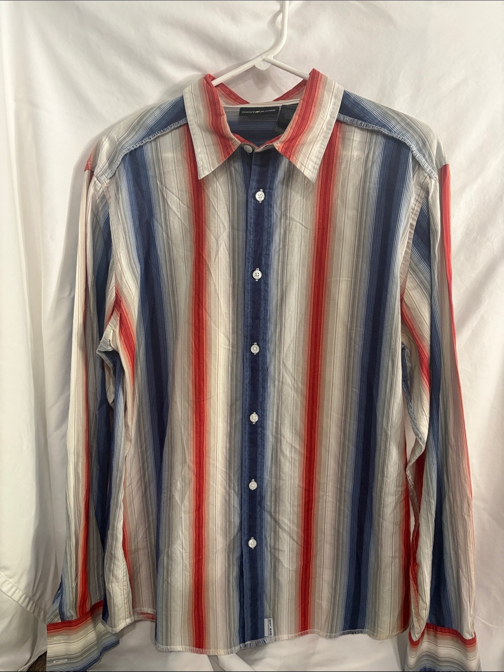 Dkny Men's Long-Sleeve Vertical Stripe Button-Down — Red, Blue & White